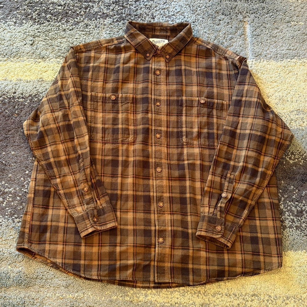 Duluth Trading Button Up Long Sleeve Flannel Shirt Green Plaid Men's XXL